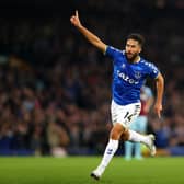 LIVERPOOL, ENGLAND - SEPTEMBER 13: Andros Townsend of Everton celebrates scoring his teams second goal during the Premier League match between Everton  and  Burnley at Goodison Park on September 13, 2021 in Liverpool, England. (Photo by Chloe Knott - Danehouse/Getty Images)