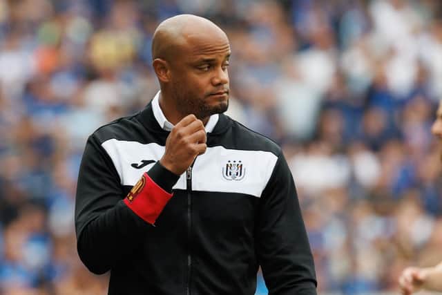 Anderlecht's head coach Vincent Kompany pictured during a soccer match between Club Brugge KV and RSC Anderleht, Sunday 22 May 2022 in Brugge, on the sixth and last day of the Champions' play-offs of the 2021-2022 'Jupiler Pro League' first division of the Belgian championship. BELGA PHOTO KURT DESPLENTER (Photo by KURT DESPLENTER / BELGA MAG / Belga via AFP) (Photo by KURT DESPLENTER/BELGA MAG/AFP via Getty Images)