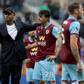 NEWCASTLE UPON TYNE, ENGLAND - SEPTEMBER 30:  Vincent Kompany, Manager of Burnley, interacts with Ameen Al-Dakhil following the team's defeat during the Premier League match between Newcastle United and Burnley FC at St. James Park on September 30, 2023 in Newcastle upon Tyne, England. (Photo by Ian MacNicol/Getty Images)