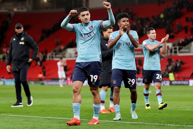 STOKE ON TRENT, ENGLAND - DECEMBER 30: Anass Zaroury of Burnley celebrates following their sides victory after the Sky Bet Championship match between Stoke City and Burnley at Bet365 Stadium on December 30, 2022 in Stoke on Trent, England. (Photo by Charlotte Tattersall/Getty Images)