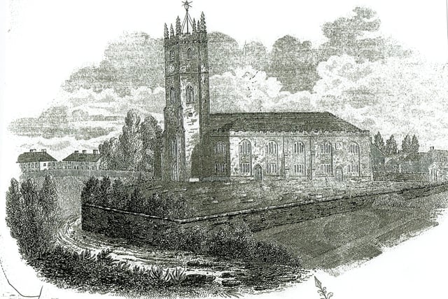 The earliest known image of St Peter’s, Burnley. This image dates to 1827 and appears on the Fishwick map of Burnley.