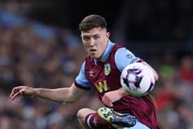 BURNLEY, ENGLAND - APRIL 02: Dara O'Shea of Burnley during the Premier League match between Burnley FC and Wolverhampton Wanderers at Turf Moor on April 02, 2024 in Burnley, England. (Photo by Alex Livesey/Getty Images)