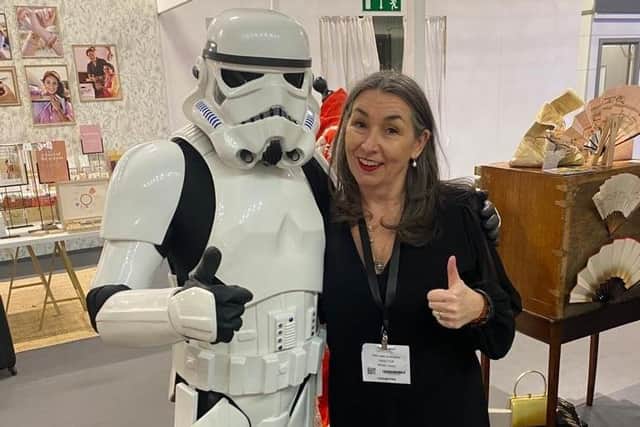 Ann Edwards with a stormtrooper