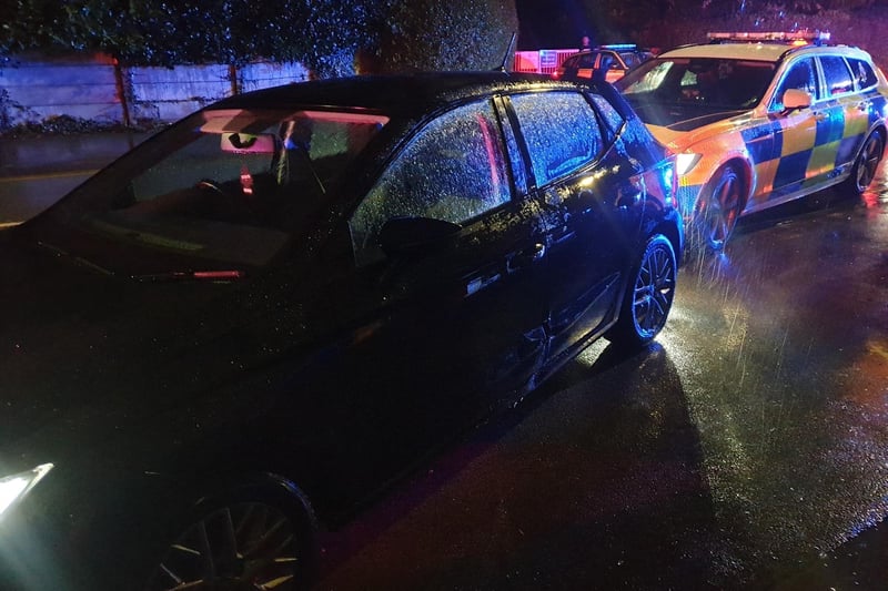 Preston residents alerted police to this suspicious car.
Patrols found it driving on false plates and it was 'stung' to stop it - but the car carried on along the A6 before it was boxed in by police vehicles.
The driver was arrested for a series of offences, including dangerous driving , driving while disqualified, failing to stop, burglary, stalking and drugs.