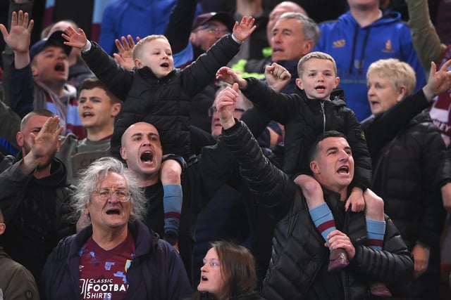 MIDDLESBROUGH, ENGLAND - APRIL 07: Burnley Fans support their team during the Sky Bet Championship between Middlesbrough and Burnley at Riverside Stadium on April 07, 2023 in Middlesbrough, England. (Photo by Stu Forster/Getty Images)