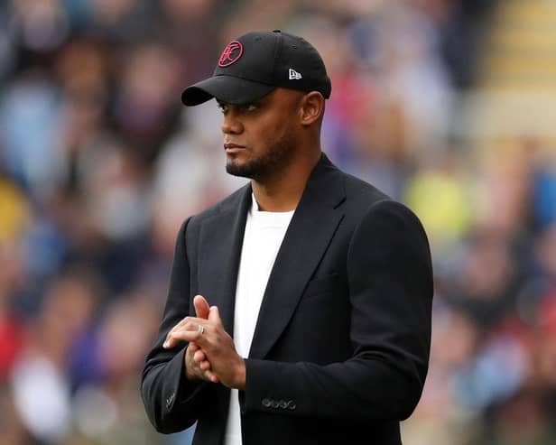 BURNLEY, ENGLAND - AUGUST 27: Vincent Kompany, Manager of Burnley, looks on prior to the Premier League match between Burnley FC and Aston Villa at Turf Moor on August 27, 2023 in Burnley, England. (Photo by Lewis Storey/Getty Images)