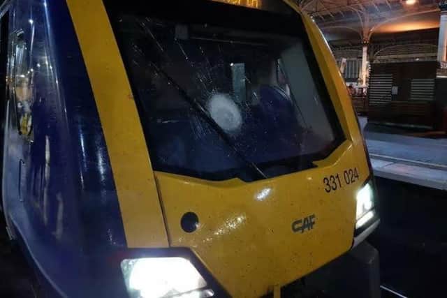 A train driver's window was cracked by an object hurled at the Blackpool service as it passed through Leyland at 90mph
