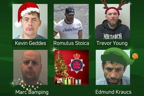 Lancashire Police appeal for information as they hunt for festive fugitives.