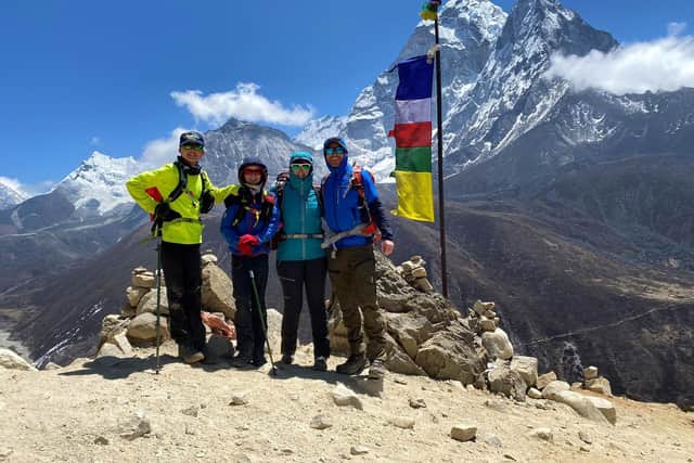 Craig, Sally, Ethan and Lucas Holden on Mount Everest in the Himalays