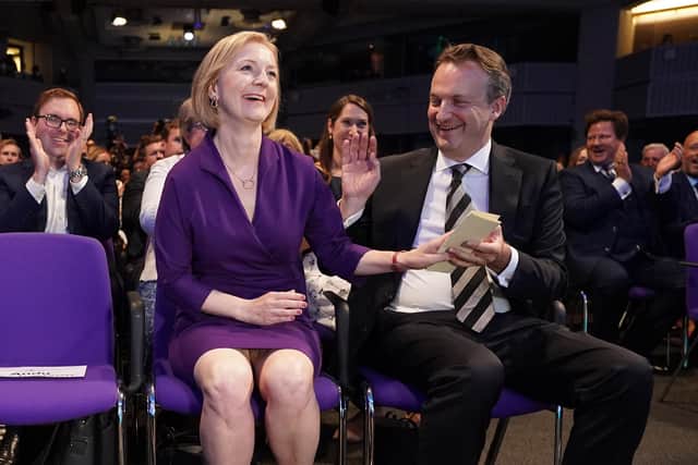 Liz Truss with her husband Hugh O'Leary, at the Queen Elizabeth II Centre in London as it was announced that she is the new Conservative party leader, and will become the next Prime Minister. Picture date: Monday September 5, 2022.