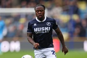 LONDON, ENGLAND - MARCH 09: Michael Obafemi of Millwall in action during the Sky Bet Championship match between Millwall and Birmingham City at The Den on March 09, 2024 in London, England. (Photo by Andrew Redington/Getty Images)