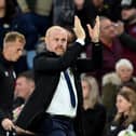 BIRMINGHAM, ENGLAND - SEPTEMBER 27: Sean Dyche, Manager of Everton, applauds the fans following the team's victory during the Carabao Cup Third Round match between Aston Villa and Everton at Villa Park on September 27, 2023 in Birmingham, England. (Photo by Shaun Botterill/Getty Images)