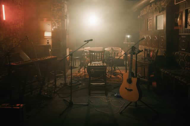 Empty stage of a small unplugged live music concert. Credit: Przemyslaw Koch