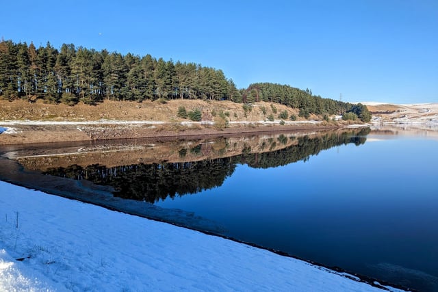Hurstwood reservoir in the winter sunshine.