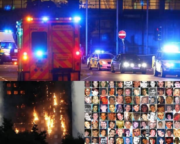 The hope is that Lancashire never experiences anything like the Manchester Arena attack (top), Grenfell Tower fire (bottom left) or the Hillsborough disaster (bottom right) - but it needs to be prepared for if it does