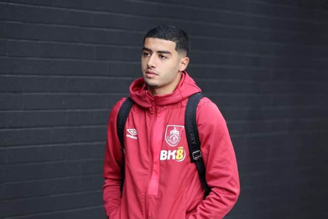 BURNLEY, ENGLAND - AUGUST 11: Anass Zaroury of Burnley arrives at the stadium prior to the Premier League match between Burnley FC and Manchester City at Turf Moor on August 11, 2023 in Burnley, England. (Photo by Nathan Stirk/Getty Images)