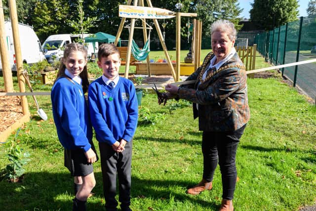 The Mayor of Burnley Cosima Towneley officially opens the new forest school at Springfield Primary School, Burnley.