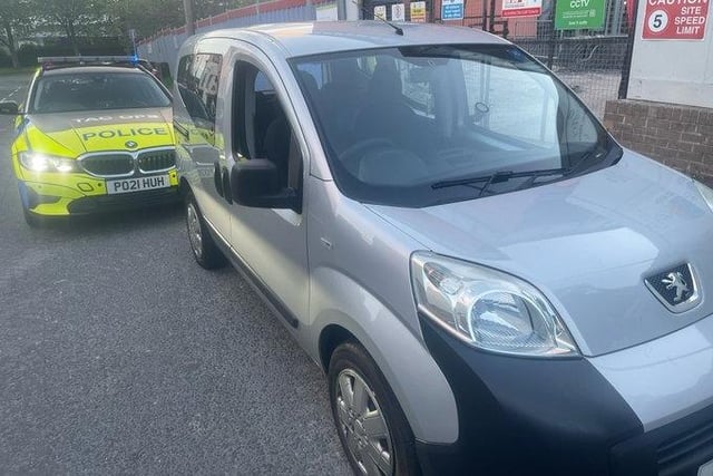This Peugeot Bipper was stopped in Primrose Hill, Preston.
The driver couldn’t remember what type of licence he had, but when police found it, it was provisional.
The driver was reported and the vehicle seized.