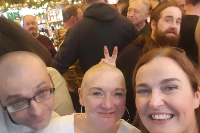 19 photos of people supporting Burnley woman Pauline Smith having her head shaved in aid of Support After Suicide.