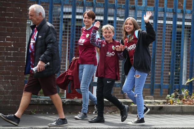 BURNLEY, ENGLAND - AUGUST 06: Supporter of Burnley show their support ahead of kickoff during the Sky Bet Championship match between Burnley and Luton Town at Turf Moor on August 06, 2022 in Burnley, England. (Photo by Ashley Allen/Getty Images)