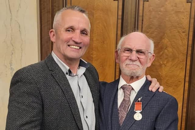 Allan Clarkin( right) founder of the Black Knights kickboxing club in Burnley was awarded a BEM after he was nominated by his student and good friend Stuart Gervaise
