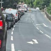Traffic gridlock on Burnley Road, Rawtenstall