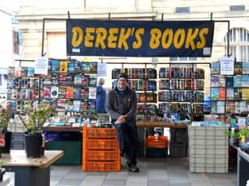 Derek Walsh on Derek's Books stall, Preston Market