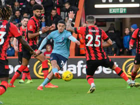 Burnley's Anass Zaroury (centre) scores his side's third goal 

The Emirates FA Cup Third Round - Bournemouth v Burnley - Saturday 7th January 2023 - Dean Court - Bournemouth