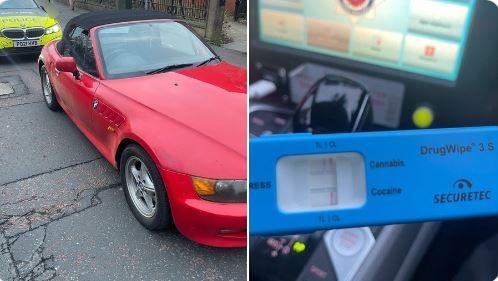 This BMW Z3 was stopped by police in Percy Street, Preston.
The driver failed a roadside test for cannabis and was arrested.
In custody, he refused to take an evidential blood test, and was charged with drug-driving.
