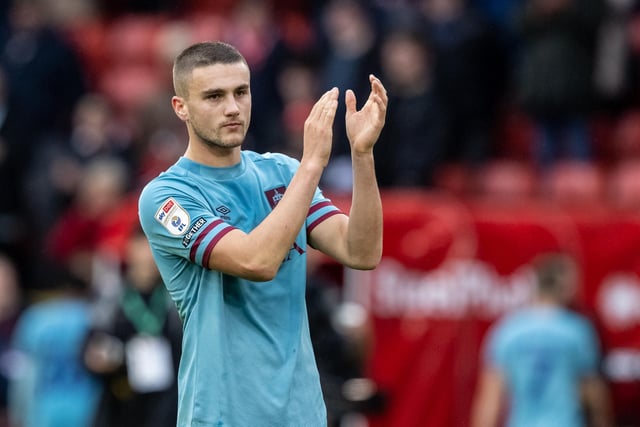 Burnley's Taylor Harwood-Bellis applauds his side's travelling supporters at the end of the match 

The EFL Sky Bet Championship - Sheffield United v Burnley - Saturday 5th November 2022 - Bramall Lane - Sheffield