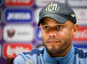 Anderlecht's head coach Vincent Kompany pictured during a press conference of Belgian soccer team RSC Anderlecht in Brussels on, Friday 06 May 2022, to discuss the next game in the Champions' play-offs, of the Jupiler Pro League. BELGA PHOTO LAURIE DIEFFEMBACQ (Photo by LAURIE DIEFFEMBACQ / BELGA MAG / Belga via AFP) (Photo by LAURIE DIEFFEMBACQ/BELGA MAG/AFP via Getty Images)