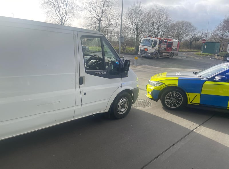 This Ford Transit had been linked to a theft in another force.
The vehicle stopped at Tickled Trout Services in Preston, and the driver failed a test for  cannabis.
He was arrested and his details have been passed onto the neighbouring force.