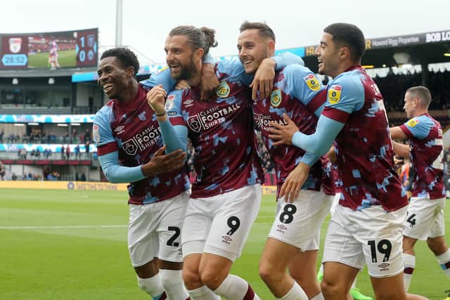 Burnley's Jay Rodriguez (2nd Left) celebrates scoring his side's second goal with team-mates

The EFL Sky Bet Championship - Burnley v Swansea City - Saturday 15th October 2022 - Turf Moor - Burnley