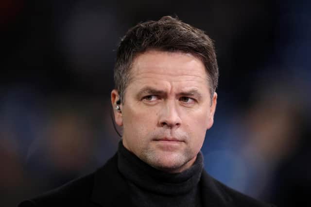 LEEDS, ENGLAND - MARCH 10: Michael Owen looks on prior to the Premier League match between Leeds United and Aston Villa at Elland Road on March 10, 2022 in Leeds, England.  (Photo by George Wood/Getty Images)