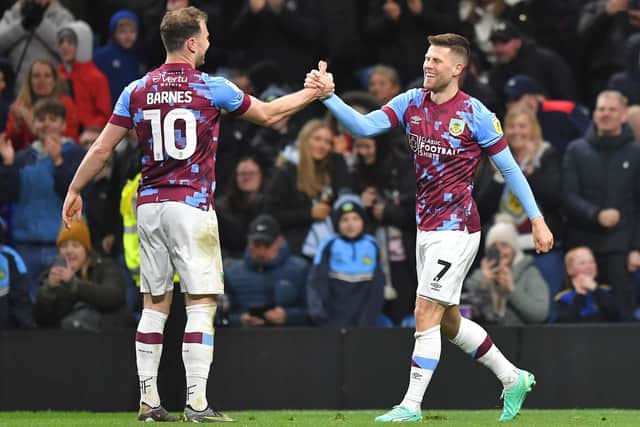 Burnley's Johann Guomundsson is congratulated on scoring his team’s first goal 

The EFL Sky Bet Championship - Burnley v Sheffield United - Monday 10th April 2023 - Turf Moor - Burnley