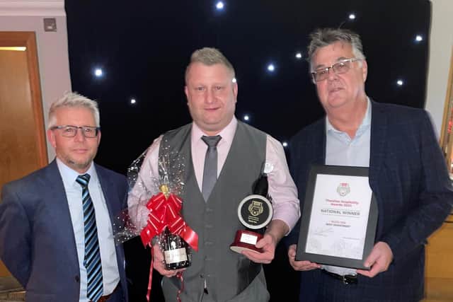 Ian Parkinson, Steve Corny and Chris Wright with the Buck Inn's Thwaites Hospitality Award.
