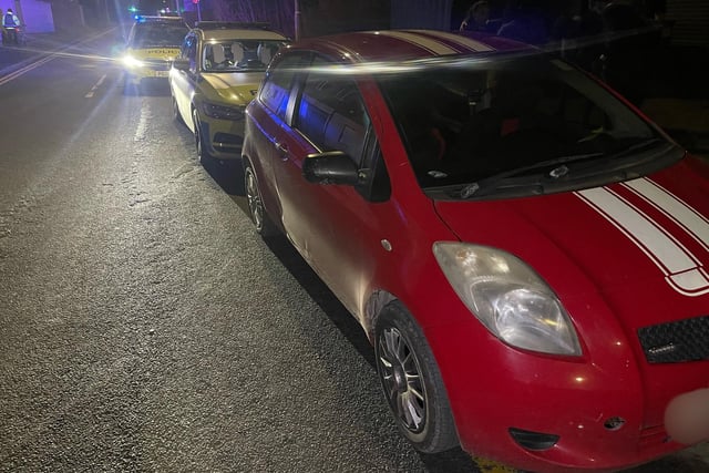 This Toyota was stopped in Preston and found to cobtain seven people. One passenger in the boot tried to hide by putting a carrier bag on his head. 
The driver was arrested for road offences including for carrying passengers in a manner likely to cause injury.