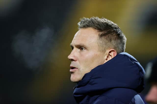 NOTTINGHAM, ENGLAND - DECEMBER 01: Matthew Taylor, Head Coach of Shrewsbury Town, looks on prior to the Emirates FA Cup Second Round match between Notts County and Shrewsbury Town at Meadow Lane on December 01, 2023 in Nottingham, England. (Photo by David Rogers/Getty Images)