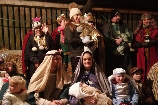 The Holy Family and visitors at the Barley to Bethlehem Nativity