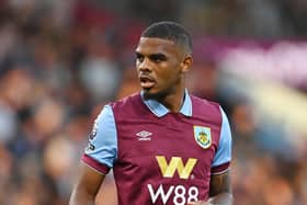 BURNLEY, ENGLAND - AUGUST 11: Lyle Foster of Burnley in action during the Premier League match between Burnley FC and Manchester City at Turf Moor on August 11, 2023 in Burnley, England. (Photo by Michael Regan/Getty Images)