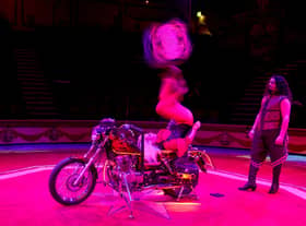 Photo Neil Cross; Blackpool Tower Circus rehersals - Germaine Delbosq and Gabriel Carmona of the Argentinian Gauchos Indian Spirit