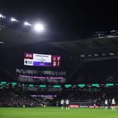 BURNLEY, ENGLAND - DECEMBER 26: A general view inside the stadium as the scoreboard shows that the VAR disallows a goal scored by Cody Gakpo of Liverpool during the Premier League match between Burnley FC and Liverpool FC at Turf Moor on December 26, 2023 in Burnley, England. (Photo by Lewis Storey/Getty Images)