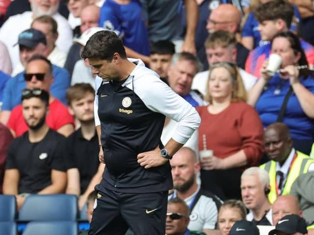 LONDON, ENGLAND - SEPTEMBER 02:  Mauricio Pochettino, the Chelsea manager looks on during the Premier League match between Chelsea FC and Nottingham Forest at Stamford Bridge on September 02, 2023 in London, England. (Photo by David Rogers/Getty Images)