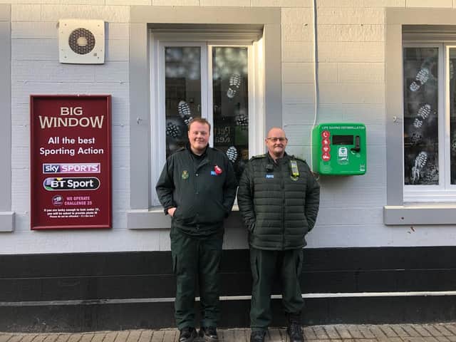 Pictured are Dylan Manning, left, a Community First Responder, and Shaun Sproule who is the Regional Chain of Survival Lead for the NHS.