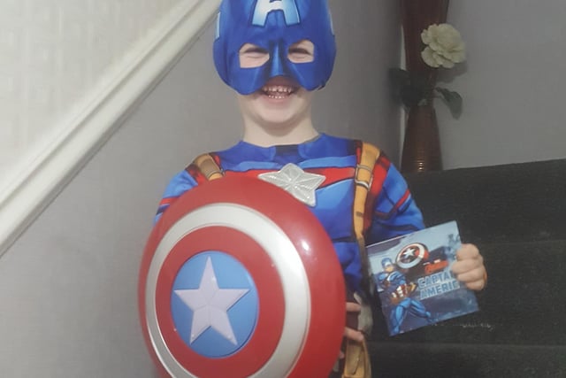 Jacob Matthew Lincoln, who goes to Rosewood Primary School in Burnley, as Captain America.