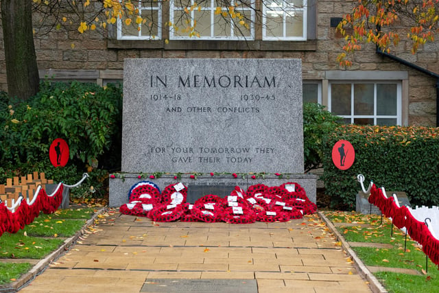 Burnley's Memorial Stone surrounded by poppies at the Peace Garden on Remembrance Sunday. Photo: Kelvin Lister-Stuttard