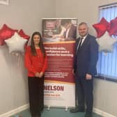 First Class Learning Nelson Centre Manager Isobel Smith with Pendle MP Andrew Stephenson at the launch of her new tutoring service at the Hodge House Community Centre, Nelson