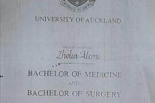 A forged degree certificate used by Zholia Alemi to register to practise as a psychiatrist in the UK (Credit: Cumbria Constabulary/PA Wire)