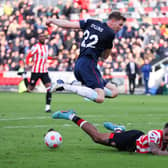 BRENTFORD, ENGLAND - MARCH 12: Ivan Toney of Brentford is fouled by Nathan Collins of Burnley leading to a penalty during the Premier League match between Brentford and Burnley at Brentford Community Stadium on March 12, 2022 in Brentford, England.