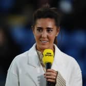 KINGSTON UPON THAMES, ENGLAND - SEPTEMBER 28: Fara Williams, former professional footballer talks pitchside prior to the FA Women's Super League match between Chelsea and West Ham United at Stamford Bridge on September 28, 2022 in London, United Kingdom. (Photo by Alex Burstow/Getty Images)